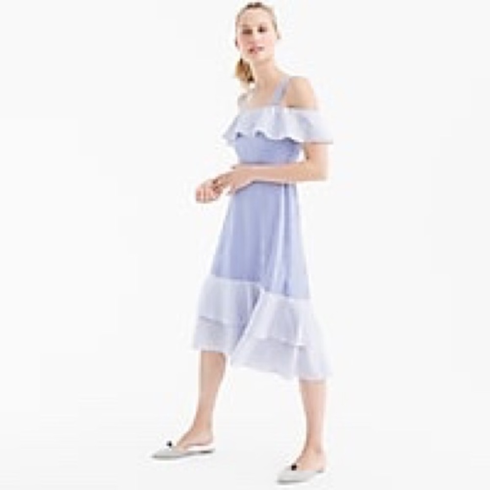 J. Crew Petite Striped Cold-shoulder Silk Dress